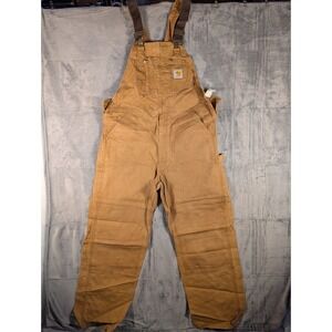 Carhartt R01 BRN Duck Bib Overalls Unlined Double Knee Brown 38 x 32